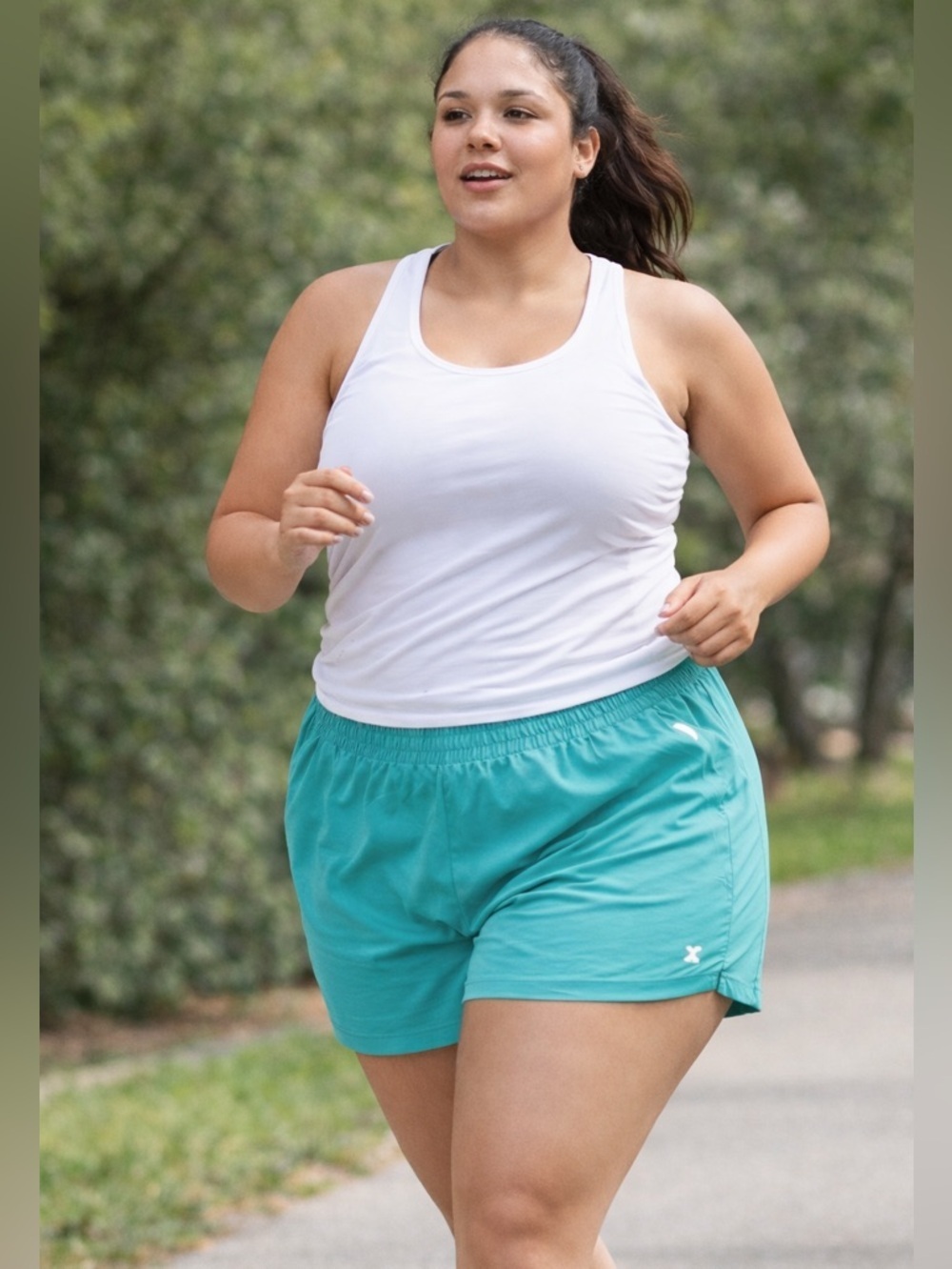 NWT Xersion SZXXL green activewear shorts/quick dri stretch fabric/waist 37”-44”
